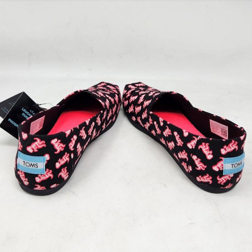New women's dinosaurs Toms glow in the dark neon pink T-Rex skeleton print shoes - Picture 8 of 9